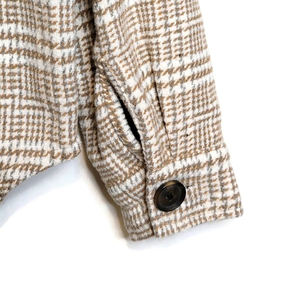 La Miel Plaid Button Front Shacket Shirt Tan Cream Cozy Fall S - Picture 10 of 12